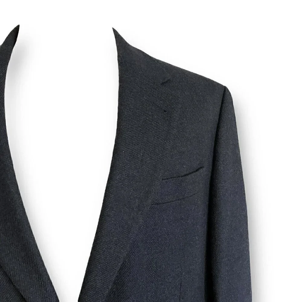 Oscar de la Renta Mens Blazer 43R Charcoal Gray Wool Flannel Two Button Jacket